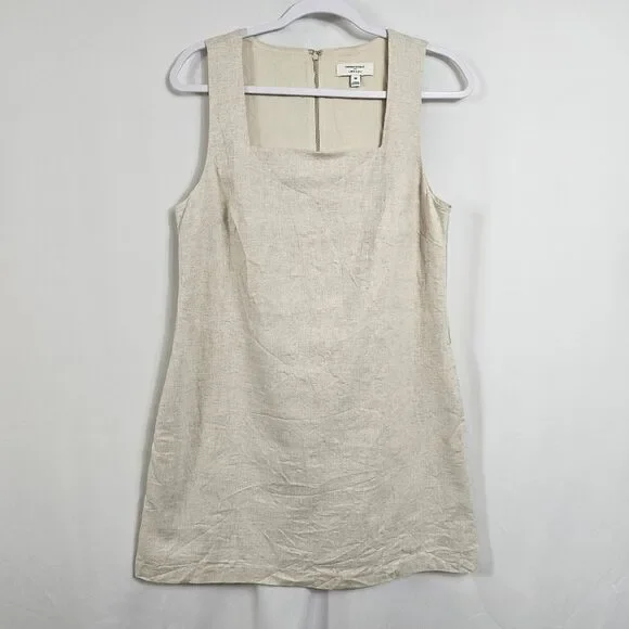 NWOTBanana Republic Factory Linen Blend Square Neck Mini Shift Dress in Flax - M - Picture 2 of 9
